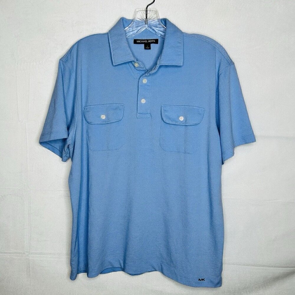 Michael Kors Men's L Light Blue Polo Shirt Short-Sleeve Double Pockets